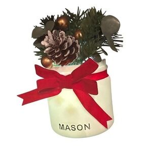Yankee Candle Lighted White Mason Jar w/Greenery & Red Bow Scent Plug Diffuser